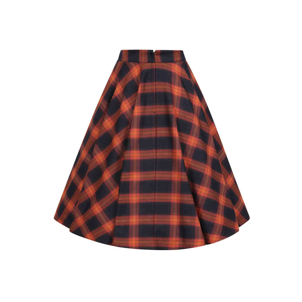 Banned - Sue Pumpkin Checks Swing Skirt - Orange/Blue